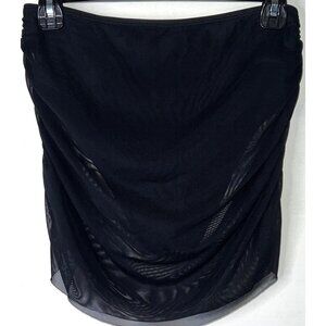 Black Sheer Ruched Swim Skirt Cover-Up With Attached Bikini Bottom